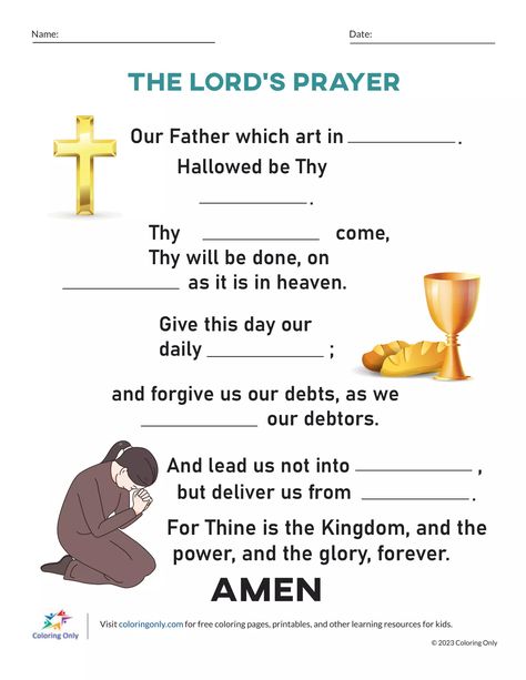 Language Arts The Lord's Prayer, Lord’s Prayer, Language Arts Elementary, Lord's Prayer, Fill In The Blank, Word Free, Religious Education, The Lords Prayer, Free Printable Worksheets