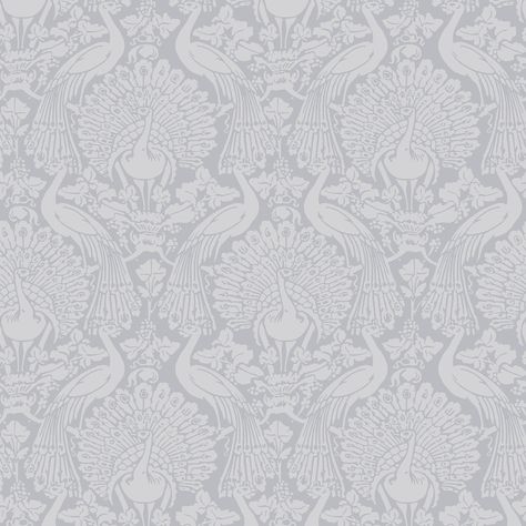 Both elegant and striking, our Peacock Damask design features these lovely birds parading side by side. Inspired by a 1970's Laura Ashley archive print, this stately design is noteworthy and memorable. Pale slate adorned with metallic accents makes this paper worth showing off.Quick & easy 'Paste The Wall' applicat Slate Wallpaper, Graham & Brown, Damask Wallpaper, Kids Nursery Decor, Woven Paper, Neutral Colour Palette, Grey Floral, Wallpaper Samples, Laura Ashley