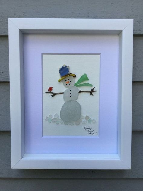 Shadowbox Art, Sea Glass Art Diy, Glass Art Techniques, Sea Glass Art Projects, Seaglass Art, Beach Glass Crafts, Glass Art Design, Maine Art, Glass Snowman