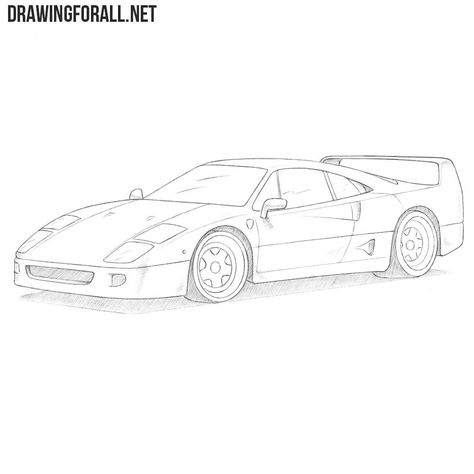 F40 Drawing, Simple Step By Step Drawing, Classic Road Bike, White Ferrari, Drawing Ideas List, Cool Car Drawings, Car Tattoos, Ferrari F40, 1 Tattoo