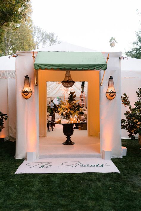 “I wanted our reception to feel like an intimate dinner party at home with our closest family and friends,” tells the bride. “Mindy Weiss and her team had the … Dinner Party At Home, Home Entry, Event Entrance, Mindy Weiss, Inside Weddings, Wedding Reception Design, Tent Decorations, Tent Design, Napa Wedding