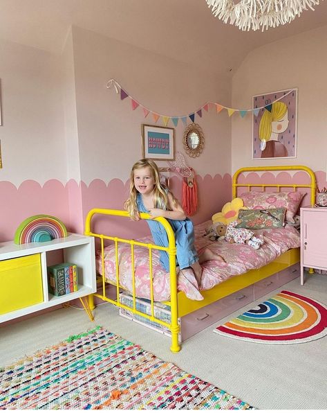 Scandi Rainbow Bedroom, Yellow Pink Kids Room, Yellow Childs Bedroom, Toddler Bedroom Girl Colourful, Next Rainbow Bedding, Sister Bedroom, Room Upgrade, Yellow Bedding, Kids Bedroom Inspiration