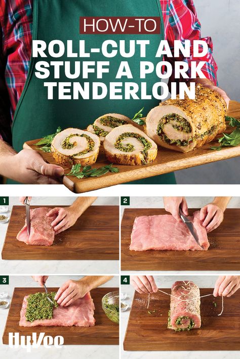 Healthy Stuffed Pork Tenderloin, Stuff Tenderloin Recipes, Rolled Pork Loin Recipes, Cooking Pork Loin, Pork Loin Ribs, Stuffed Pork Loin, Pork Sirloin, Pork Roll, Pistachio Pesto