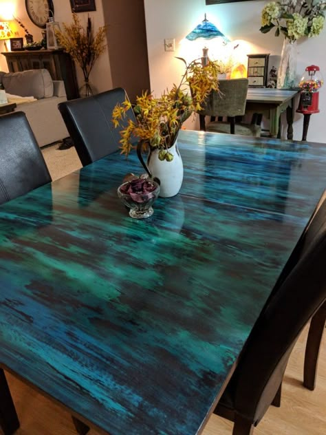 Stained table, no more brown table! Unicorn spit and clear poly Hallway Dresser, Kit Table, Restore Furniture, Furniture Colors, Unicorn Spit, Stained Table, Fun Furniture, Painting Wood, Rv Ideas