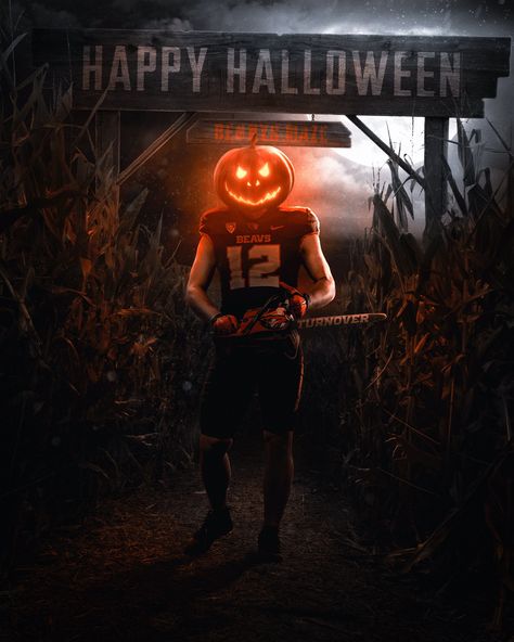 Jake Namisnak on Twitter: "@lukeacuellar was in his bag for this Spooky SZN" / Twitter Holiday Poster Ideas, Football Photoshoot, College Sports Graphics, Halloween Football, Football Halloween, Sports Halloween, Rugby Design, Football Poses, Football Graphics