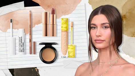 Hailey Bieber Makeup 2022: Every Product She Uses For a Natural Look | StyleCaster Hailey Bieber Makeup, Makeup 2023, Tom Ford Shades, Mac Cosmetics Eyeshadow, Birthday Makeup Looks, Cream Blush Stick, Skin Photo, Birthday Makeup, Dewy Makeup