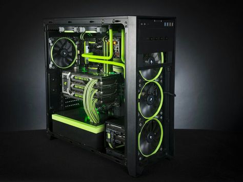 Green pc build with green liquid cooling system Custom Gaming Computer, Gaming Computer Setup, Green Pc, Gaming Pc Build, Computer Build, Best Gaming Laptop, Custom Computer, Best Pc, Custom Pc