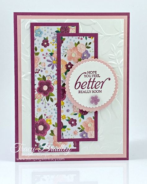 Designer Paper Cards, Embossed Cards, Stamping Up Cards, Card Making Techniques, Card Patterns, Card Tutorials, Get Well Cards, Card Layout, Floral Cards