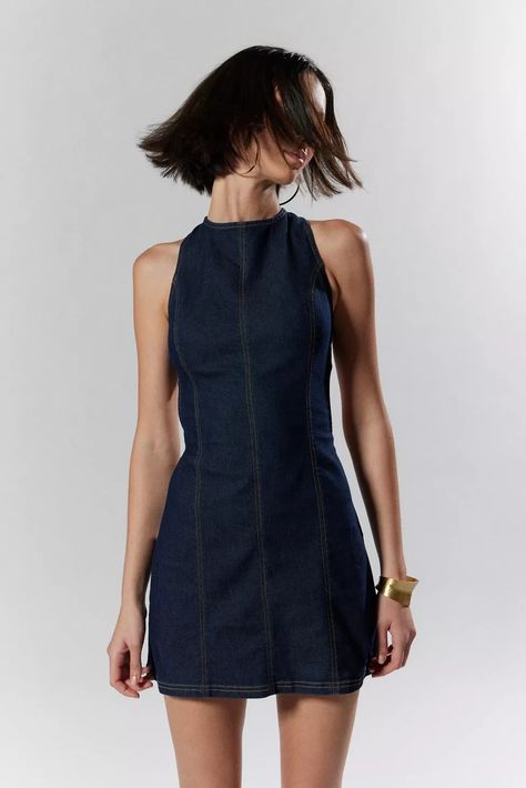 Silence + Noise Lilith Denim Cutout Shift Dress | Urban Outfitters Denim Dress Outfit, Sheer Slip Dress, Maxi Jersey Dress, Urban Dresses, Denim Mini Dress, Pretty Dress, Wishing Well, Midi Maxi Dress, Dress Cuts