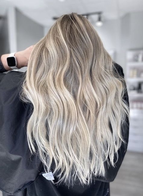 Grown Out Balayage Blonde, Dimensional Blonde Extensions, Lived In Ash Blonde Balayage, Long Platinum Blonde Hair With Lowlights, Fall Blonde Balayage With Money Piece, Blonde With Dimension Low Lights, Brown To Platinum Balayage, Light Ash Blonde Hair Balayage, Blonde Balayage Cool Tone