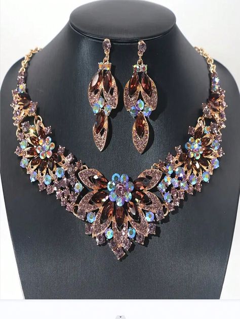 Purple  Collar  Glass Rhinestone   Embellished   Women Fashion Jewelry Purple Collar, Crystal Jewelry Sets, Necklace Sets, Watches Women Fashion, Wedding Jewelry Sets, Bridal Necklace, Necklace Earring Set, Kids Beachwear, Earrings Set