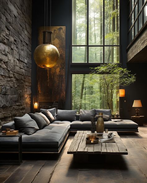 Modern luxury dark aesthetic forest home🖤✨ We design luxury spaces for clients worldwide, find out more on our website, link in bio! #interiordesign #interior House Moving Tips, Stairs Room Ideas, Home Decor Stairs, Decoration Dining Room, Stairs Room, Home Color Palette, Decor Stairs, Bold Living Room, Living Colors