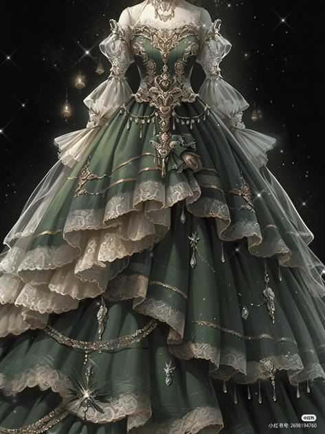 Noble Dresses Ball Gowns, Ballroom Dress Gowns Princesses, Ball Gowns Green, Ballroom Dress Gowns, Steampunk Gown, Green Victorian Dress, Ballroom Dress Inspiration, Ball Gowns Fantasy, Victorian Ball Gowns