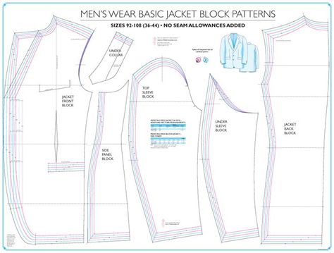 Mens Tailored Basic Jacket Block | Sew Essential Suit Jacket Pattern, Mens Jacket Pattern, Suit Sewing Patterns, Basic Dress Pattern, Pattern Grading, Mens Tailor, Blazer Pattern, Coat Pattern Sewing, Suit Pattern