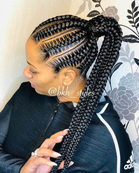 Braided Ponytail Braids, Stitch Ponytail, Straight Up Hairstyles, Cornrows Natural Hair, Black Hair Updo Hairstyles, Feed In Braids Hairstyles, Ponytail Bun, Hair Scarf Styles, Braided Cornrow Hairstyles