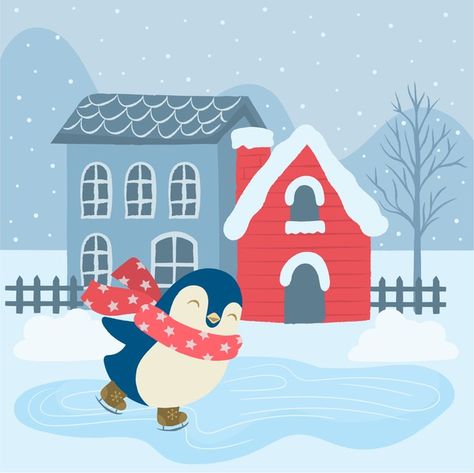 Ice Village, Hospital Decoration, College Poster, Eagle Mascot, Painting Winter, Flat Design Illustration, Wrapping Paper Design, Happy Parents, Cute Penguin