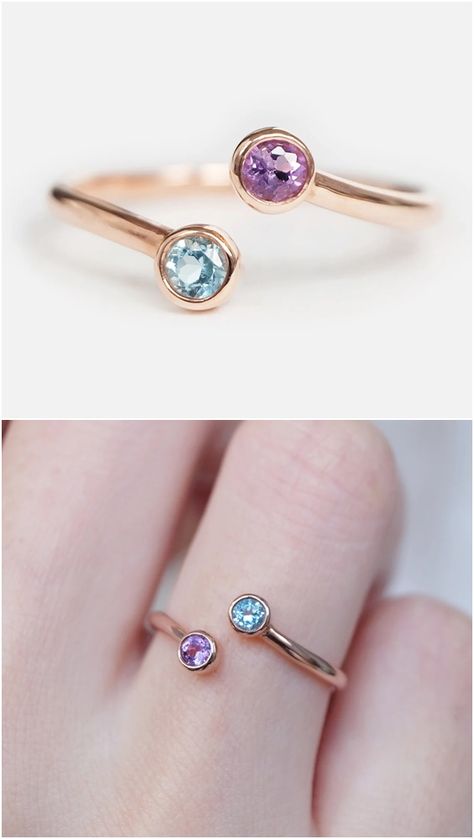 dual birthstone ring, double birthstone ring, birthstone ring, two stone ring, stacking ring, stackable ring, couples ring, birthstone Double Birthstone Ring, Dual Birthstone Ring, Two Stone Ring, Couples Ring, Ring Birthstone, Silver Jewelry Design, Ring Ideas, Ring Stacking, Rare Gemstones