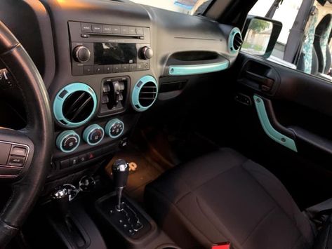 Black Jeep Wrangler Accent Colors, White Jeep Wrangler With Blue Accents, Teal Jeep Wrangler, Jeep Wrangler Accessories For Women, White Jeep With Teal Accents, Teal Jeep Accessories, Turquoise Car Accessories, Teal Jeep, Black Jeeps With Teal Accents