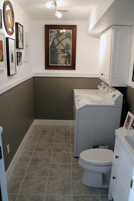 Chris Loves Julia: Laundry Room/Half Bath Before and Afters Bathroom And Laundry Room Combo, Bathroom Laundry Room Combo, Laundry Bathroom Combo, Small Full Bathroom, Basement Laundry Room, Basement Laundry, Laundry Room Bathroom, Small Basements, Laundry Room Remodel