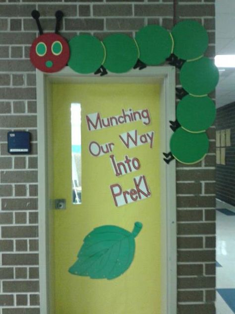 Decorated door. Too cute, but no link anymore. Add the link in the comments and I'll fix it, ~d. Hungry Caterpillar Classroom Door, Book Entrance, Eric Carle Classroom Decor, Eric Carle Classroom Theme, Hungry Caterpillar Classroom, Eric Carle Classroom, Spring Classroom Door, Classroom Door Decorating, Classroom Door Decorations