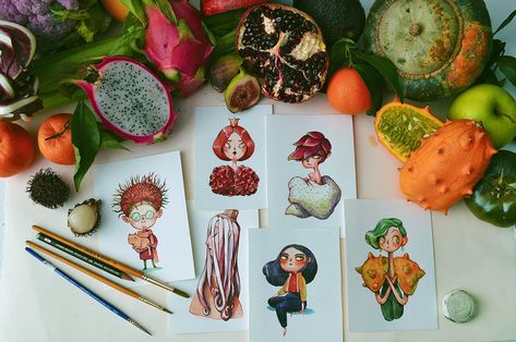 Check out this @Behance project: “Fruit as Characters” https://www.behance.net/gallery/61702755/Fruit-as-Characters Marija Tiurina, Small Artwork, Beautiful Fruits, Arte Inspo, Fruit Art, Art And Illustration, Miyazaki, Artist Art, Fruits And Vegetables