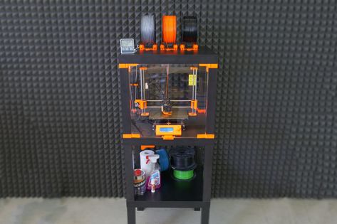 How to build a simple, cheap enclosure for your 3D printer - Prusa Printers Printer Stand Ideas, Peach Fluff, Printer Station, 3d Printer Enclosure, Printer Storage, 3d Tiskárna, 3d Printing Files, Ikea Lack Table, Desktop Cnc