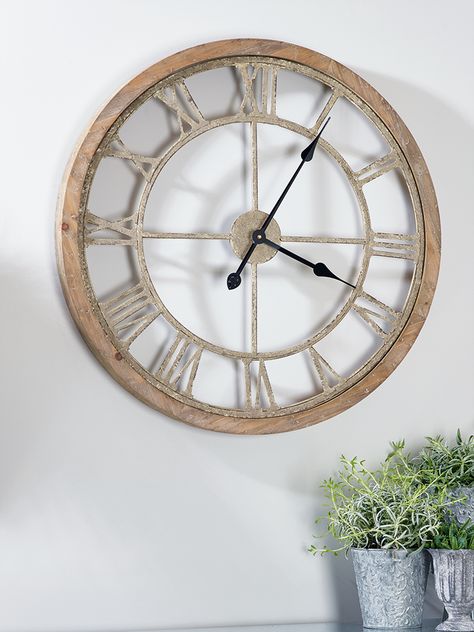 Weathered Wood Cut Out Clock Conservatory Decor, Mirror Clock, Kitchen Wall Clock, Sun Rooms, Colorful Kitchen Decor, Home Clock, Kitchen Clocks, Black Hands, Kitchen Wall Clocks