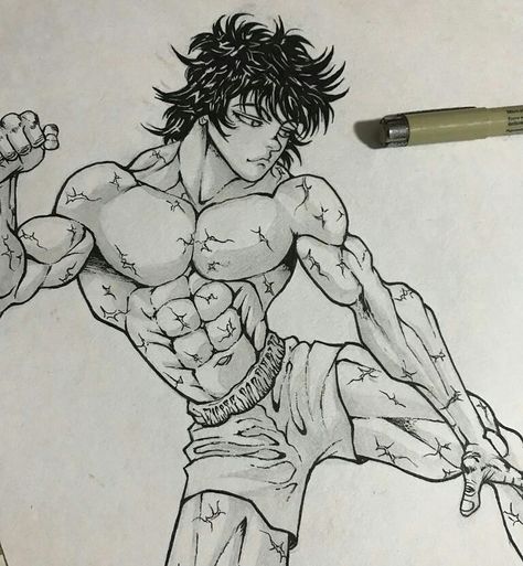 Baki the grappler Baki hanma :) Baki Hanma Drawing Sketch, Baki Hanma Hairstyle, Baki Hanma Sketch, Baki Hanma Art, Baki Hanma Drawing, Baki Drawing, Baki Fanart, Yuichiro Hanma, Baki Hanma Manga