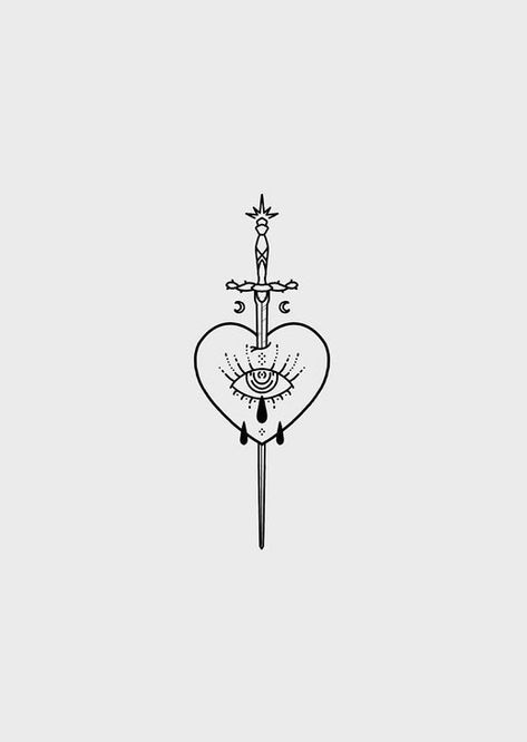 Heart Of Etheria Tattoo, Self Love Traditional Tattoo, Heart Swords Tattoo Ideas, Dagger In Heart Tattoo, Heart With Eye Tattoo, Heart With Knife Tattoo, Cute Knife Tattoo, Immaculate Heart Tattoo, Knife Through Heart Tattoo