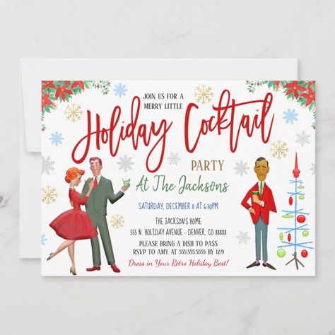 Retro Christmas Cocktail Party Invitation   Zazzle Christmas Invites, Happy Hour Bar, Christmas Cocktail Party, Cocktail Party Invitation, Holiday Dinner Party, Christmas Cocktail, Bar Party, Vintage Invitations, The Jacksons