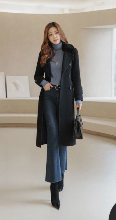 Formal Outfit Women Winter, Female Ceo Outfits Korean, Work Outfits Korean Style, Everland Korea Outfit, Turtle Neck Outfits For Women, Korean Work Outfit, Áo Blu, Everyday Fashion Outfits, Classy Work Outfits