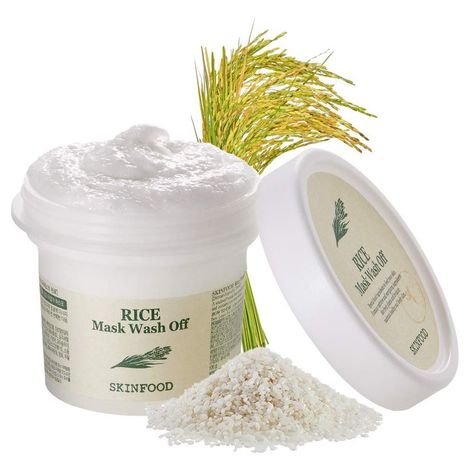 SKINFOOD Mask Rice 100g - White Rice Exfoliating Scrub Wash Off Face Masks for Darken Skin - Facial Cleanser, Pore Exfoliator, Brighten and Soften Body Skin - Safe For Men and Women (3.52 oz) Facial Recipe, K Beauty Routine, Rice Mask, Korean Skincare Products, Rice Powder, Natural Glowing Skin, Anti Aging Food, Natural Anti Aging, Exfoliating Scrub