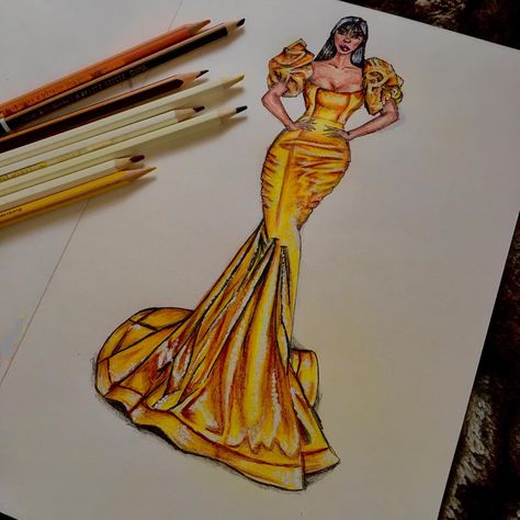 Dress Yellow Colour Dress, Analogous Color, Fashion Model Sketch, Model Sketch, Dress Illustration, Lime Yellow, Fashion Illustration Dresses, Yellow Colour, Color Dress