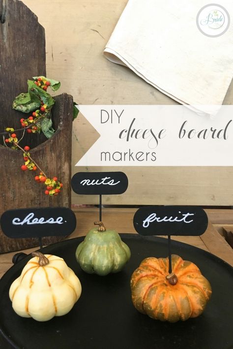 DIY Fall Cheese Board Markers as seen on Hill City Bride Virginia Wedding Blog Autumn Fall Cheese Board, Fall Cheese Boards, Cone Wrappers, Ruffled Tablecloth, City Bride, Hill City, Food Signs, Diy Drinks, Drink Stirrers