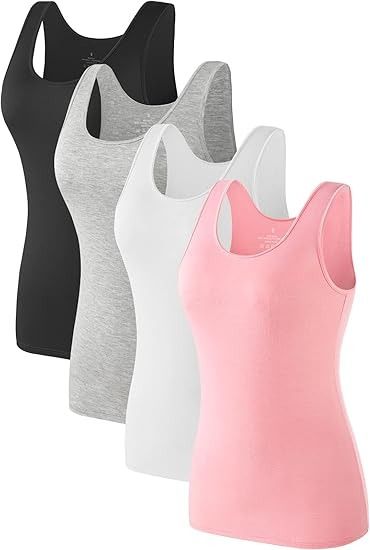 Air Curvey 4 Pcs Tank Tops for Women Sleeveless Top Basic Layering Tanks Undershirt Black Grey White Pink S at Amazon Women’s Clothing store Layering Tops, Womens Tank Tops Summer, Undershirt Tank Top, Outdoor Exercises, Workout Tops For Women, Womens Sleeveless Tops, Layering Tanks, Womens Basic, Casual Tank Tops