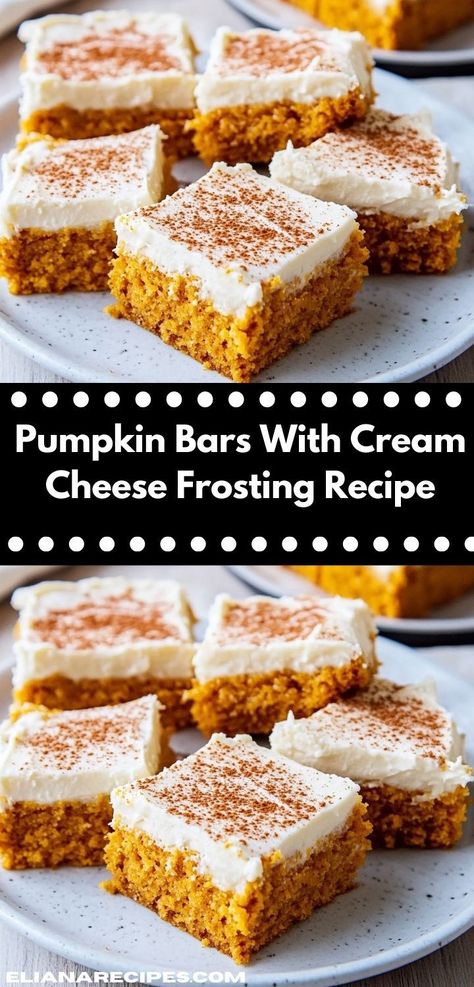 Craving a delightful dessert? These Pumpkin Bars with Cream Cheese Frosting are a heavenly treat. With their rich flavor and easy preparation, they make for perfect sweet treats at family gatherings. Moist Pumpkin Bars, Pumpkin Cream Cheese Bars, Easy Pumpkin Bars, Pumpkin Bars With Cream Cheese, Bars With Cream Cheese Frosting, Bars With Cream Cheese, Cheese Frosting Recipe, Cream Cheese Bars, Classic Cookies Recipes