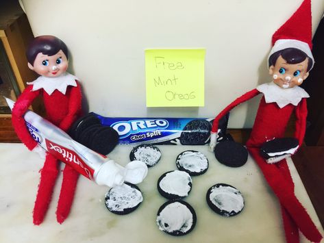 Elf Oreo Ideas, Elf On The Shelf Oreo Ideas, Day One Elf On The Shelf Ideas, Elf On The Shelf Toothpaste, Tooth Fair And Elf On The Shelf, Elf Kinder Egg, Elf On The Shelf M&ms, Xmas Elf, Awesome Elf On The Shelf Ideas