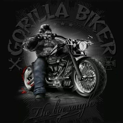 Gorilla Biker.    http://gorillasportswear.ch/produkt-kategorie/marken-brands/gorilla-biker/ and/or http://shirtstation.de/gorilla-biker/?p=3 Office Wall Decorations, Vintage Wall Clocks, David Mann Art, Life Behind Bars, Skull Quote, Harley Davidson Artwork, Harley Davidson Art, Biker Quotes, Bar Metal