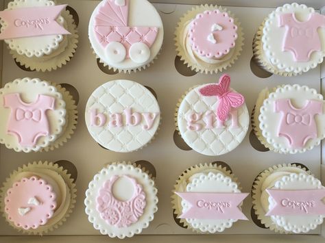 Baby Shower Cupcakes Girl Pink, Pink Baby Shower Cupcakes, Cupcakes For Girls, Baby Shower Cupcake Cake, Christening Cake Girls, Cupcakes Baby Shower, Baby Boy Cupcakes, Baby Cupcakes