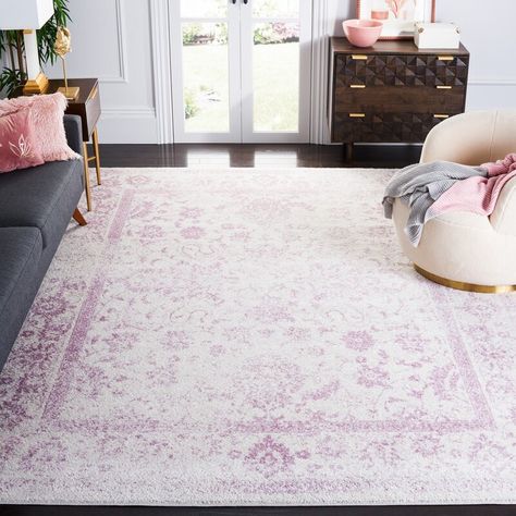 Bungalow Rose Wicken Power Loom Performance Ivory/Lavender Rug & Reviews | Wayfair Lavender Area Rug, Lavender Rug, Lodge Style, Vintage Area Rugs, Traditional Area Rugs, Indoor Area Rugs, Bungalow Rose, Floor Coverings, Rugs Online