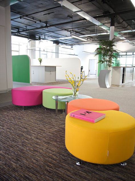 Make an impression with this colourful soft seating Funky Seating, Soft Seating Office, Soft Seating Area, Office Breakout, School Reception, The Office Mugs, Small Seating Area, Maker Ideas, Office Space Corporate