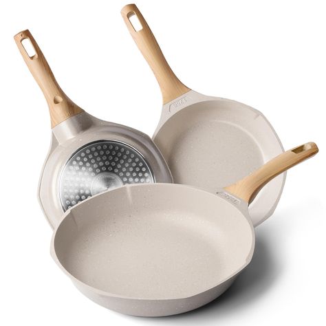 PRICES MAY VARY. 【Healthy Nonstick Frying Pan Set】- The skillet set includes an 8" frying pan, a 9.5" frying pan and an 11" frying pan. Smokeless, green and healthy, very durable surface, great non-stick effect, ideal for using on low to medium heat. The stylish cookware set meets all your kitchen and family needs. 【Safety Non-Stick Granite Coating】- The nonstick cooking set is made with a stone-derived nonstick coating inside out to deliver unprecedented nonstick performance - everything just s Pot And Pan Set, Omelette Pan, Skillet Pan, Kitchen Cookware Sets, Nonstick Cookware Sets, Induction Cooking, Fry Pan Set, Pots And Pans Sets, Induction Hob