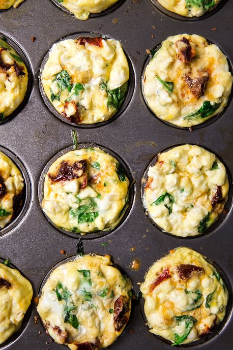 These baked breakfast egg cups are easy to make, full of iron and protein, and ensure that even the busiest day gets off on the right foot. Feta Casserole, Mediterranean Diet Breakfast Recipes, Feta Eggs, Egg Muffins Breakfast Healthy, Muffin Cups Recipes, Breakfast Egg Muffins, Mediterranean Diet Breakfast, Spinach Breakfast, Recipe Spinach