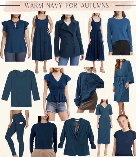 Blue Autumn Color Analysis, House Of Color Blue Autumn, True Muted Color Palette, Deep Autumn Blue Palette, Blue Autumn House Of Colour, Soft Autumn Blue Outfit, Deep Autumn Blue, Deep Autumn Fashion, True Autumn Summer Outfits