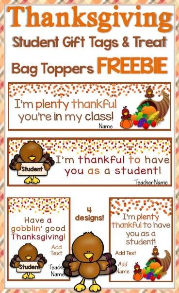 Gifts For Your Students, Colorful Thanksgiving, Student Gift Tags, Preschool Thanksgiving, Thanksgiving Gift Tags, Teachers Thanksgiving, Thanksgiving School, Thanksgiving Classroom, Treat Bag Toppers