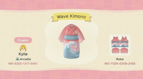 Animal Crossing Kimono, Acnh Outfit Code, Qr Code Animal Crossing, Acnh Fashion, Acnh Outfits, Ac New Leaf, Animal Crossing Guide, Acnh Design, Animal Crossing Qr Codes Clothes