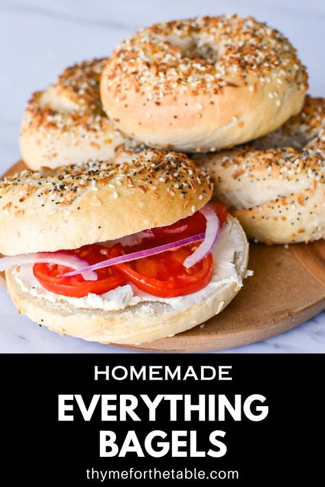 Craving fresh, chewy bagels? This homemade everything bagel recipe is perfect for breakfast or brunch! With a golden crust topped with a savory blend of sesame seeds, poppy seeds, garlic, and onion, these bagels are deliciously satisfying. Learn how to make bagels at home with simple ingredients and easy steps. These Chewy New York style bagels are better than store-bought bagels. This everything bagel recipe is vegan too! Give this easy bagel recipe a try! Everything Bagel Recipe, Easy Bagel Recipe, Easy Bagel, New York Style Bagels, Make Bagels, How To Make Bagels, Homemade Everything, Onion Bagel, Bagel Recipe Easy