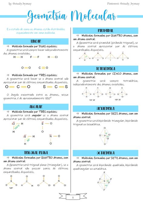 Resumo- Geometria Molecular Chemistry Basics, Physics Formulas, Chemistry Classroom, Study Biology, Chemistry Notes, Study Board, Medical Anatomy, Notes Inspiration, Chemical Reactions