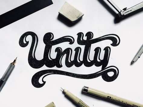 Unity Challenge by Zachary Styles Unity Letter Design, Unity Lettering Drawing, Unity Lettering, Unity Drawing, Elementary Drawing, Word Drawings, Handwritten Typography, Interior Architecture Drawing, Hand Lettering Inspiration