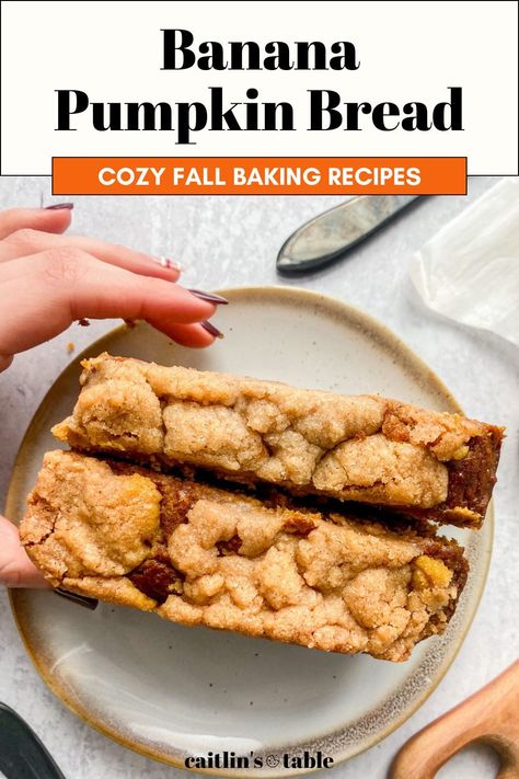 This banana pumpkin bread is easy, moist and homemade! If you love banana bread and pumpkin desserts, you'll think this fall baking recipe is the best. Make this banana pumpkin bread for a sweet breakfast on the go, cozy fall dessert or Thanksgiving treat. Cozy Fall Baking, Homemade Pumpkin Muffins, Easy Pumpkin Recipes Desserts, Sweet Pumpkin Recipes, Breakfast With Coffee, Pumpkin Banana Bread, Fall Baking Recipes, Pumpkin Desserts, Pumpkin Banana